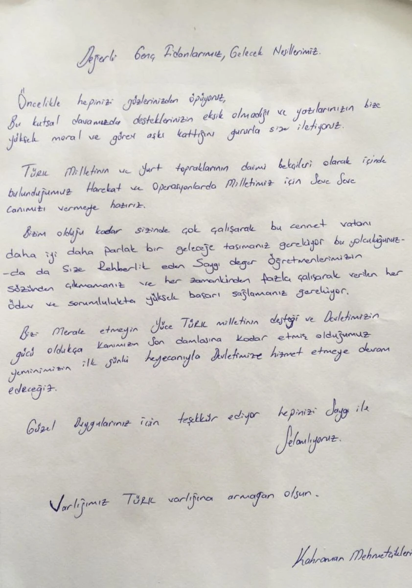 Mehmetçik’ten öğrencilere duygulandıran mektup